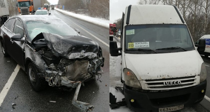 Очередное ДТП под Лысково: микроавтобус столкнулся с легковушкой
