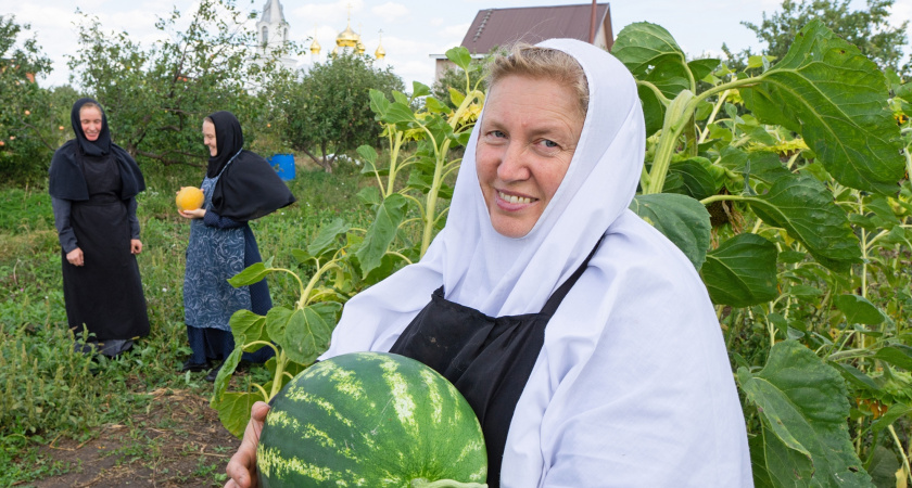 Монахини Дивеевского монастыря показали урожай арбузов