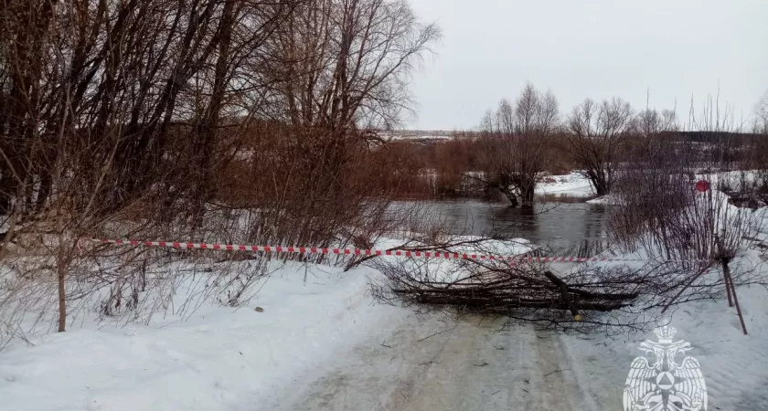 Фото к статье: В Гагинском районе из-за потепления затопило автомобильный мост