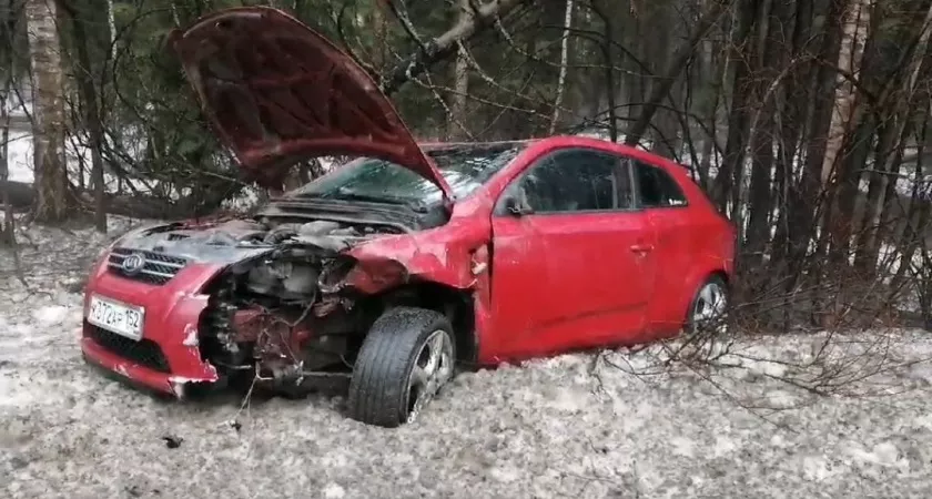Фото к статье: Иномарка опрокинулась в кювет, поскользнувшись на летней резине в Нижегородкой области