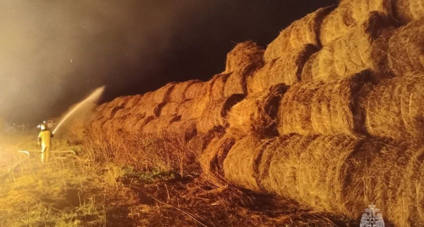 Два часа пожарные тушили открытое сенохранилище в деревне Большая Свеча