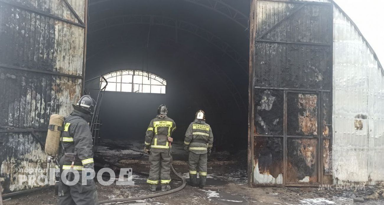 Огонь охватил ангар и 500 метров сухой травы на предприятии в Дзержинске