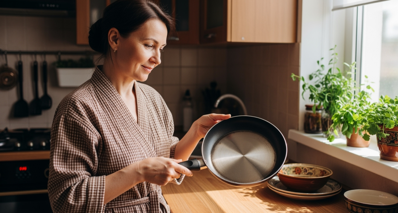 Кипятим 1 ложку, и сковорода блестит как новая: нагар отслоится, а еда больше не будет пригорать