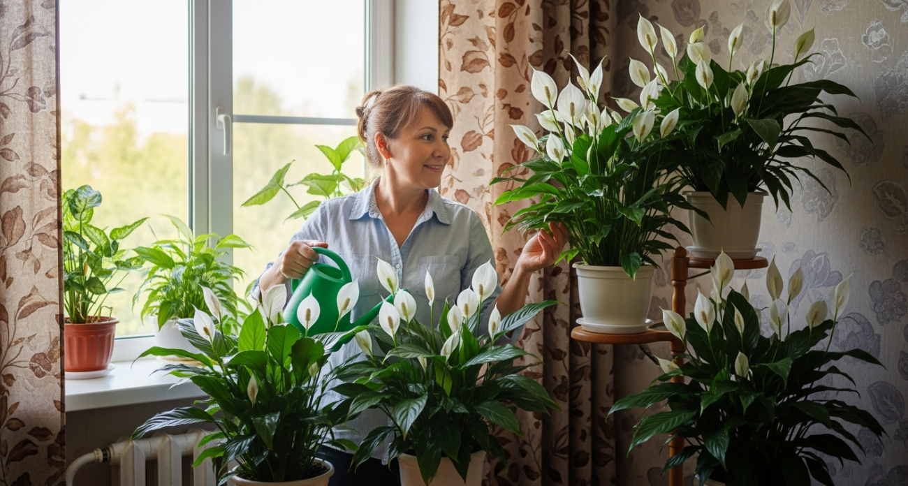 Добавляю щепотку в воду — и поливаю спатифиллум: покрыт белоснежными цветами весь год — результат впечатляет
