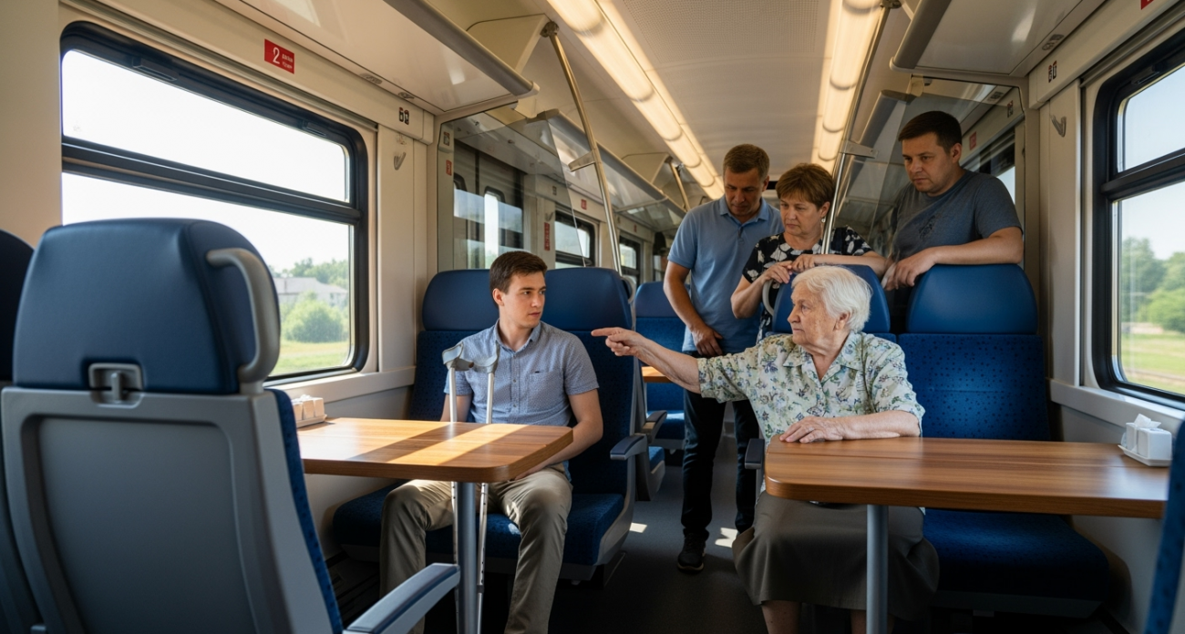 К парню с костылем подошли трое с требованием уступить место. Он был готов, но заступилась соседка-пенсионерка