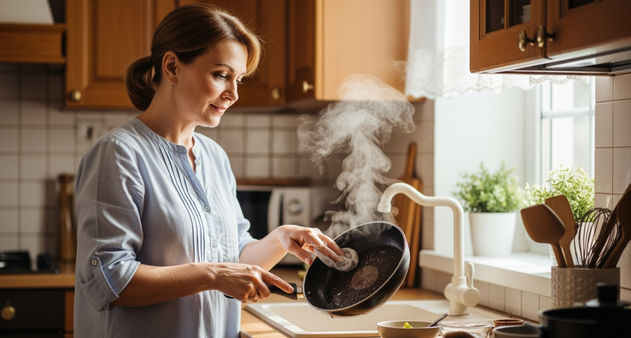 2 ложки в воду — и сковорода вновь обретет антипригарное покрытие: теперь ничего не прилипнет и не пригорит — лайфхак