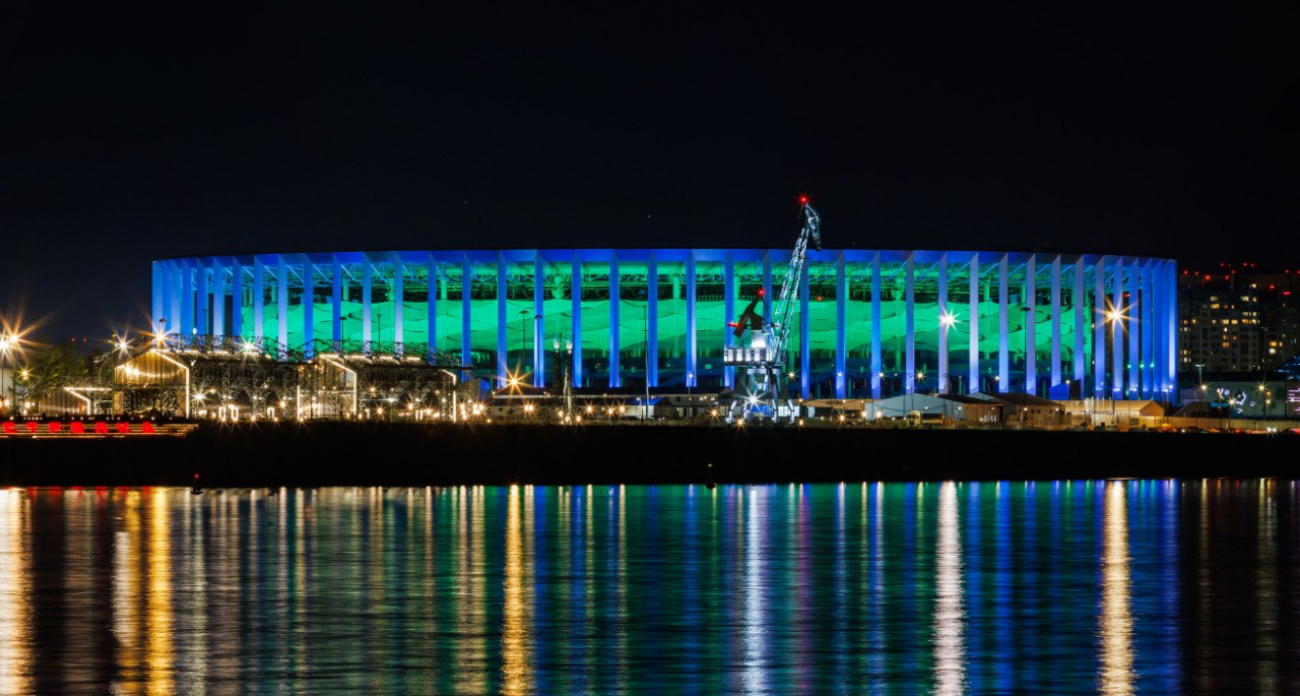 Нижегородцы смогут увидеть яркую подсветку на стадионе и телебашне в эту субботу