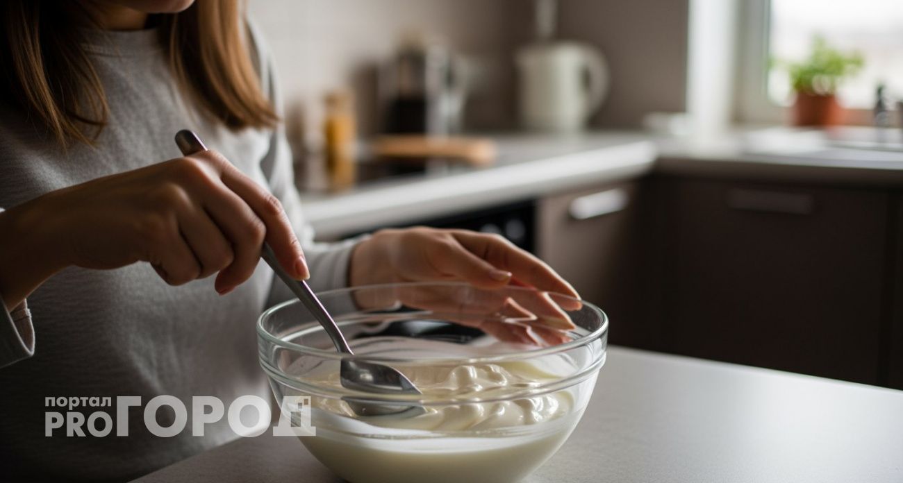 На ночь смешиваем ряженку и сметану: утром получаем сыр "Филадельфия" – готовится, пока вы спите
