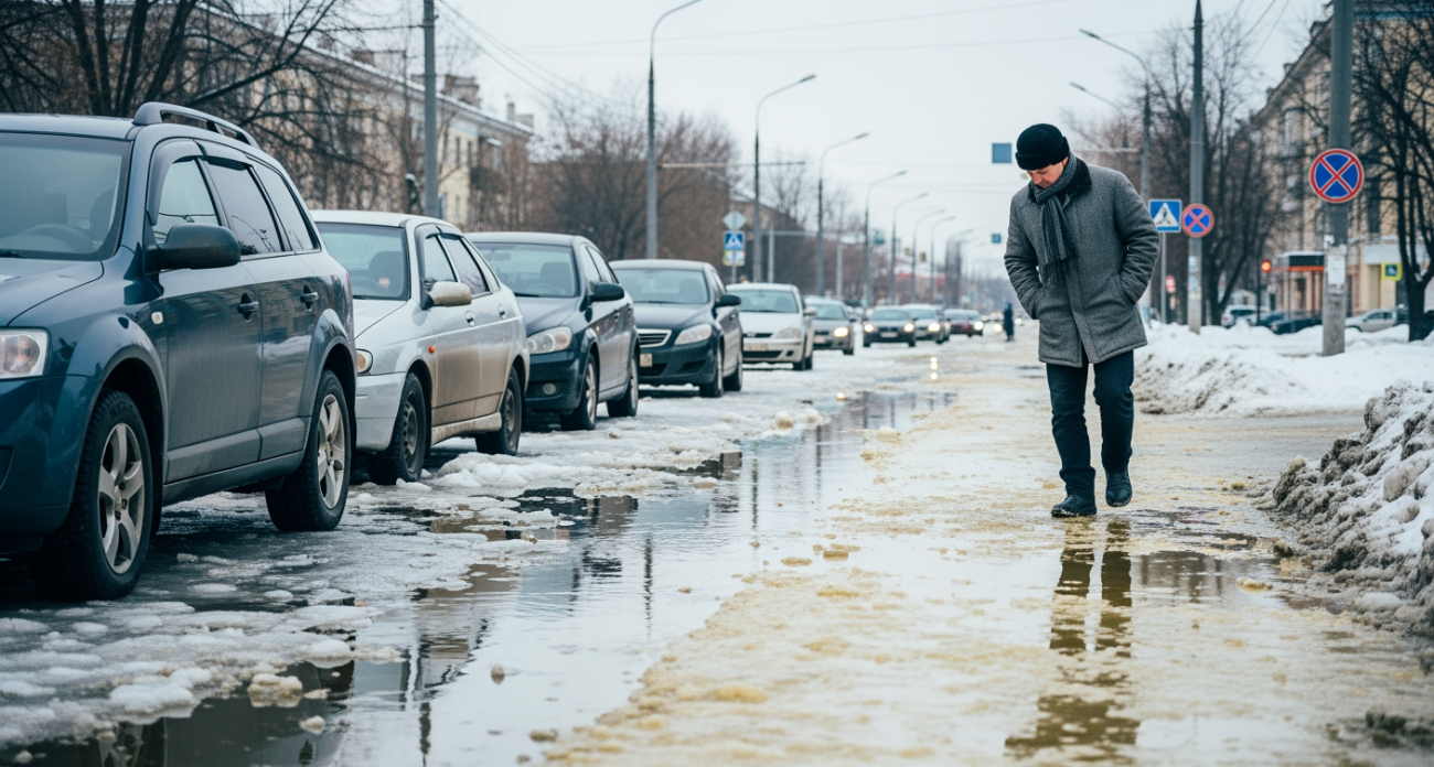 Канализационный потоп на улице Пермякова: десятки авто застряли в замерзших фекалиях