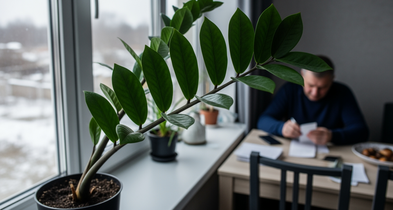 Лейте замиокулькас так в феврале: даже засохший ствол зазеленеет пышной листвой по бабушкиному методу