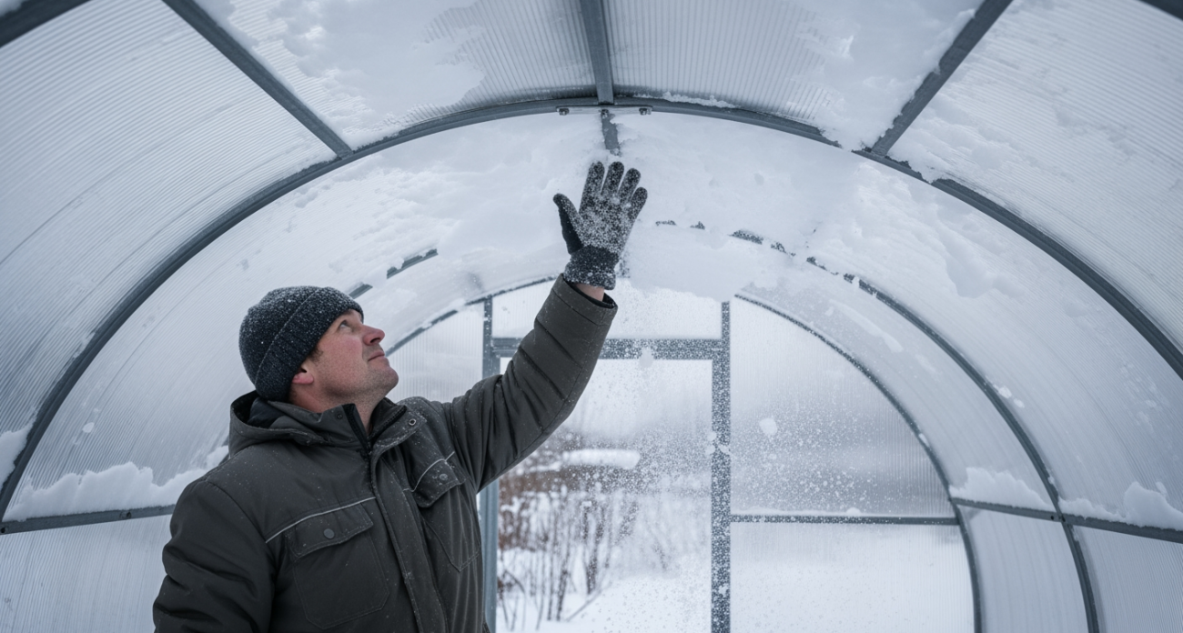 Забытый трюк наших дедов убирает снег с теплицы быстрее любой лопаты — работает без инструментов