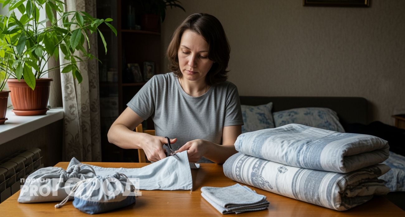 Старые простыни и пододеяльники превращаются в нужные домашние помпомщники за 15 минут