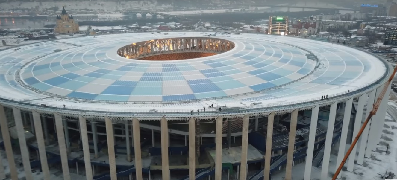 В Сети появилось видео стадиона «Нижний Новгород» с высоты птичьего полета (ВИДЕО)