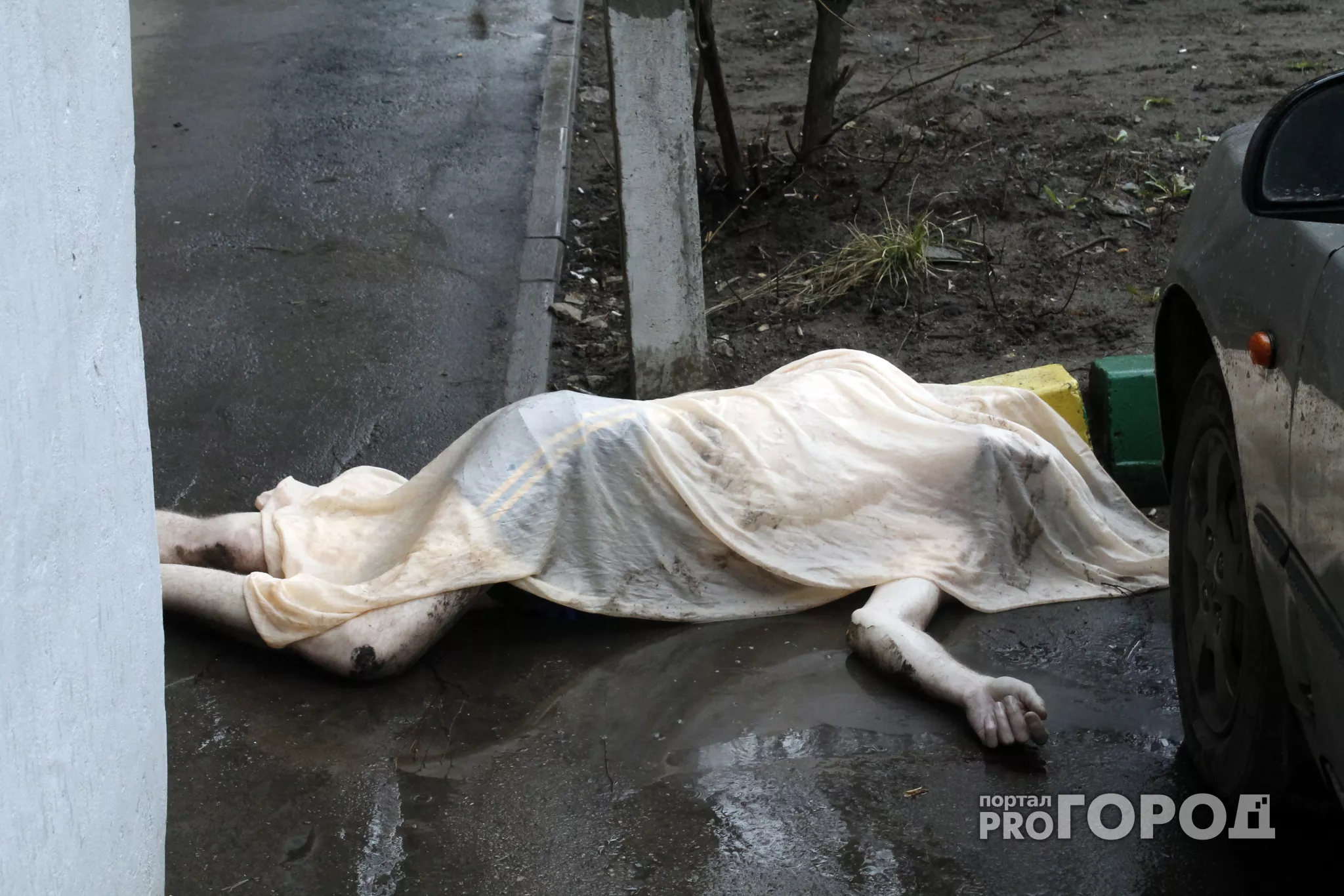 Фото к статье: Нижегородка обнаружила в овраге труп мужчины, завернутый в простыню