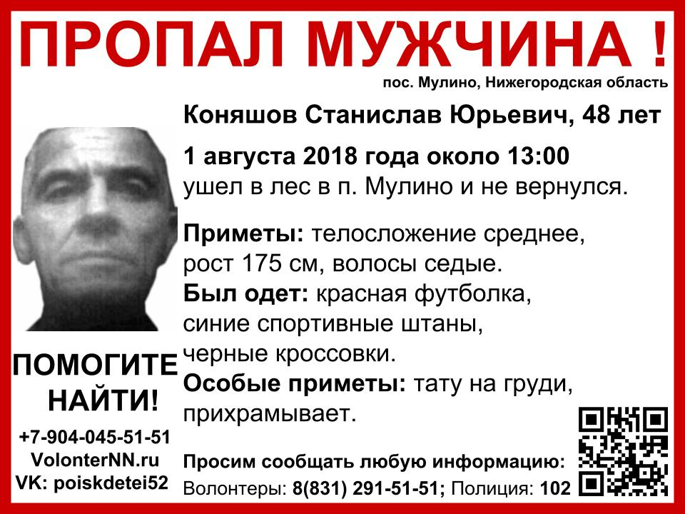 48-летний Станислав Коняшов пропал в Нижегородской области