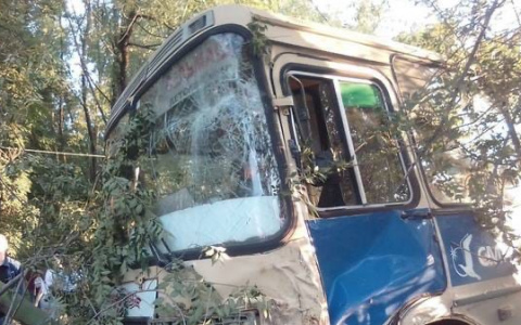 На Автозаводе маршрутка снесла остановку: павильон придавил двух человек