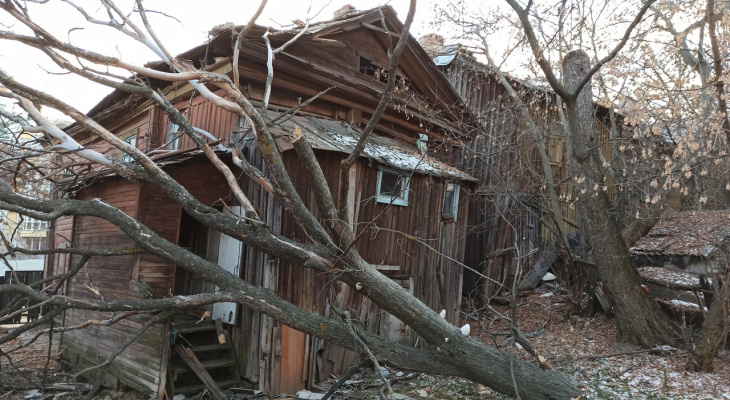Дерево проломило крышу жилого дома в историческом центре Нижнего Новгорода
