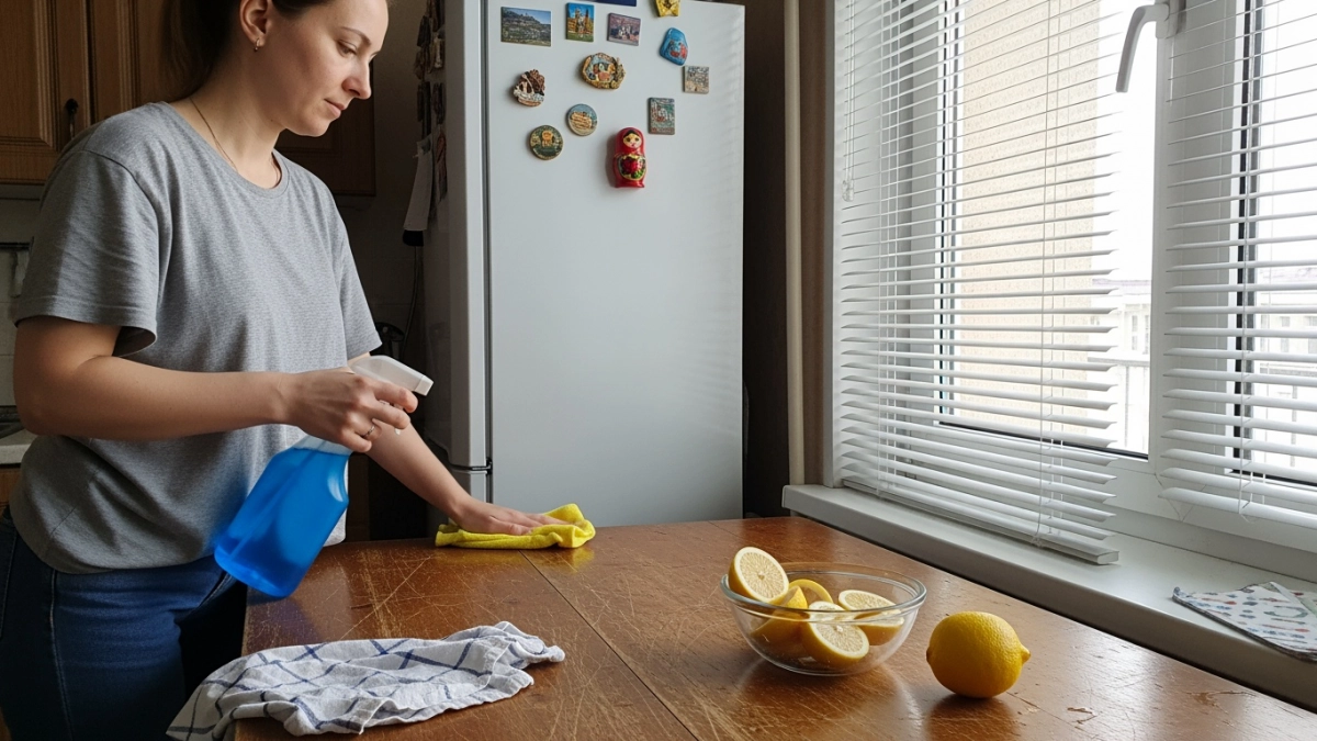 Чищу стол лимонным соком и удивляюсь, как он хорошо заменяет химию 