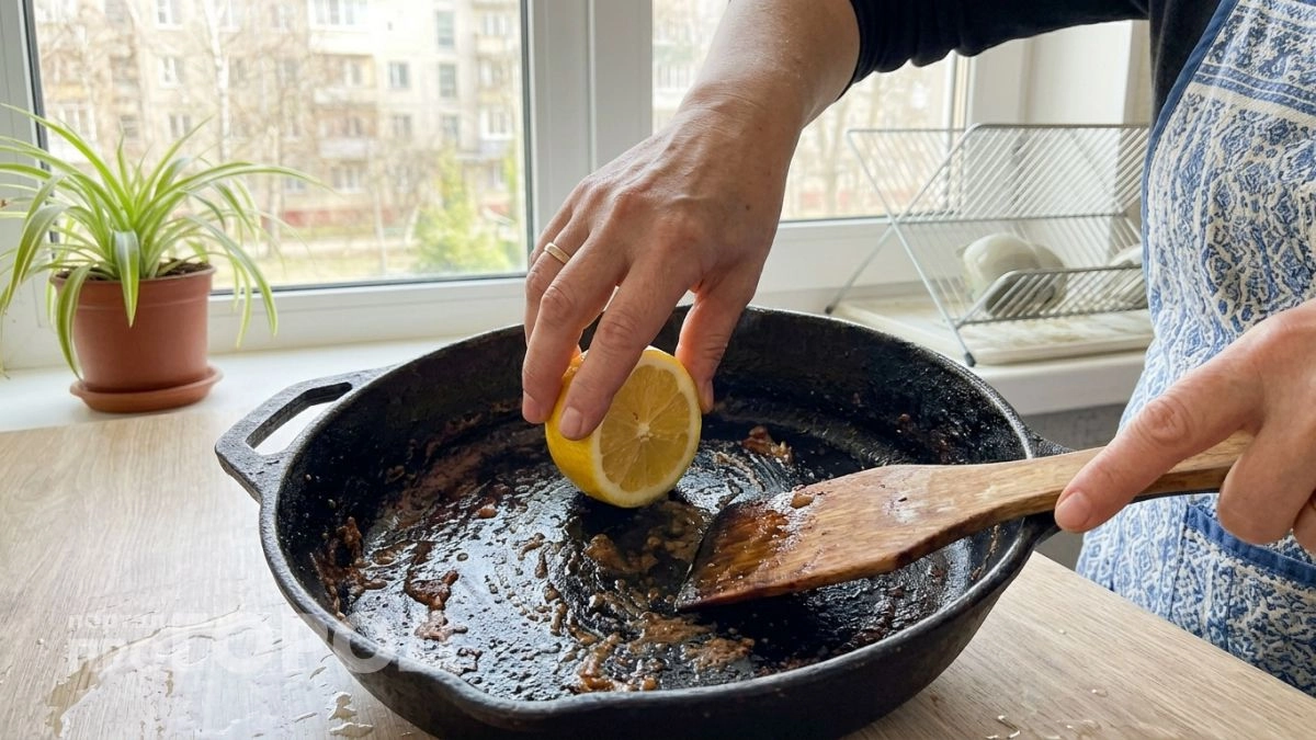 Солю сковородку - и в духовку на 10 минут: жир отходит сам, тереть ничего не надо