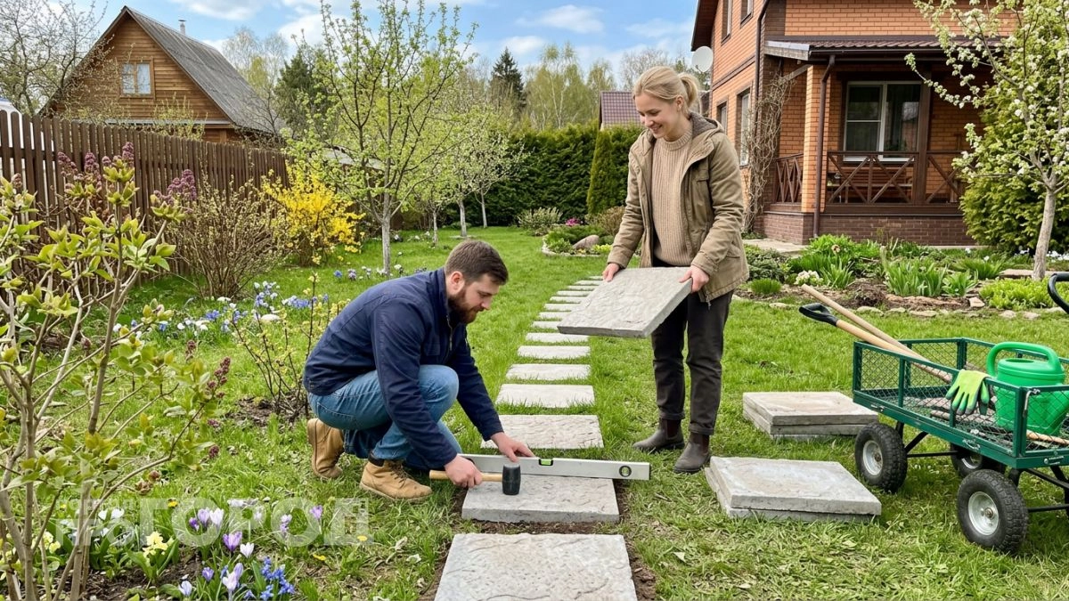 Выбросьте скучную плитку: сделал садовые дорожки из остатков материалов и теперь они выглядят на миллион