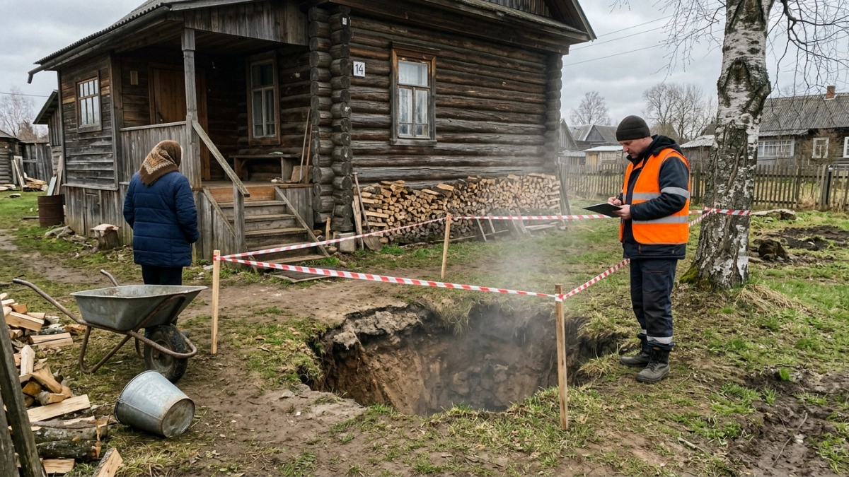 Карстовая воронка 6 метров в диаметре возникла у жилого дома в Нижегородской области