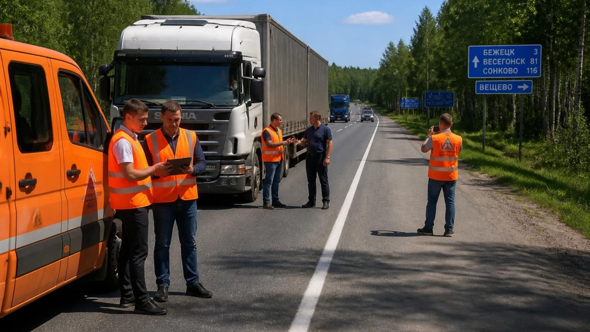 Грузовик MAN на скорости протаранил служебную машину «Автодора»