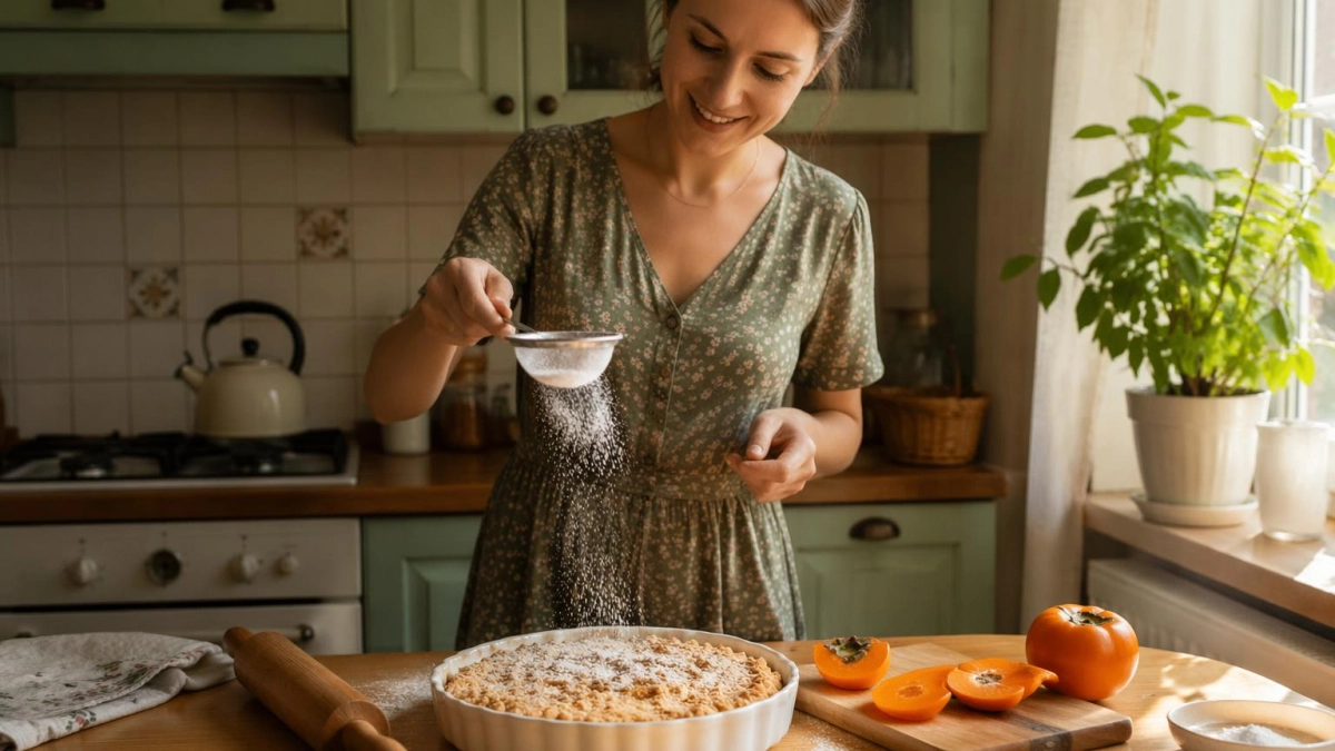 Пирог с хурмой и хрустящей крошкой: рецепт, который согревает душу