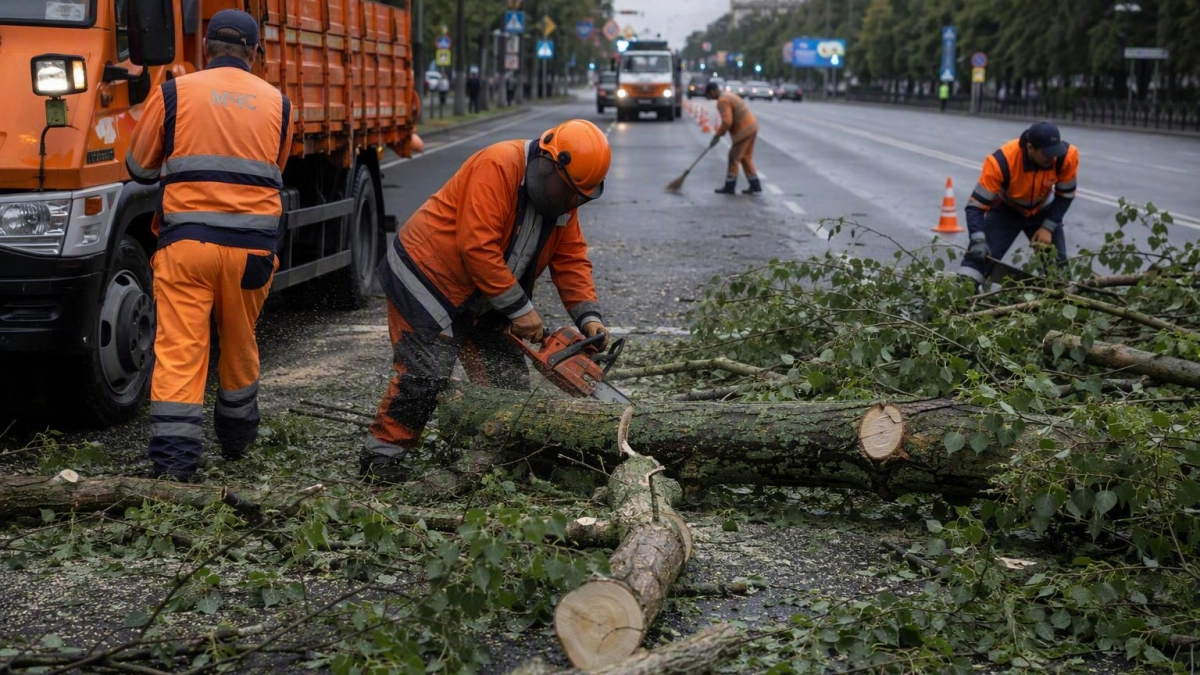 Ночной ураган повалил деревья в разных районах Нижнего Новгорода